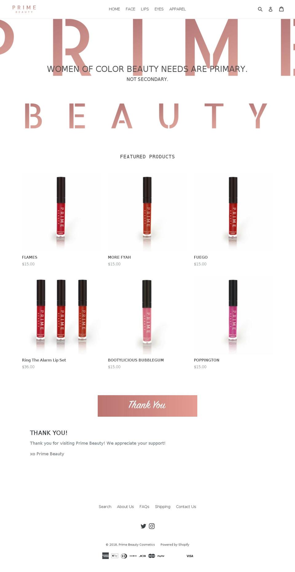 primebeautycosmetics.com — Shopify storefront screenshot