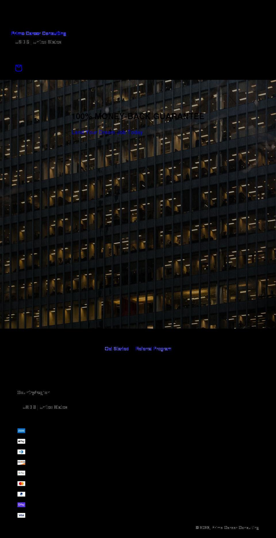 primecareerconsulting.com shopify website screenshot