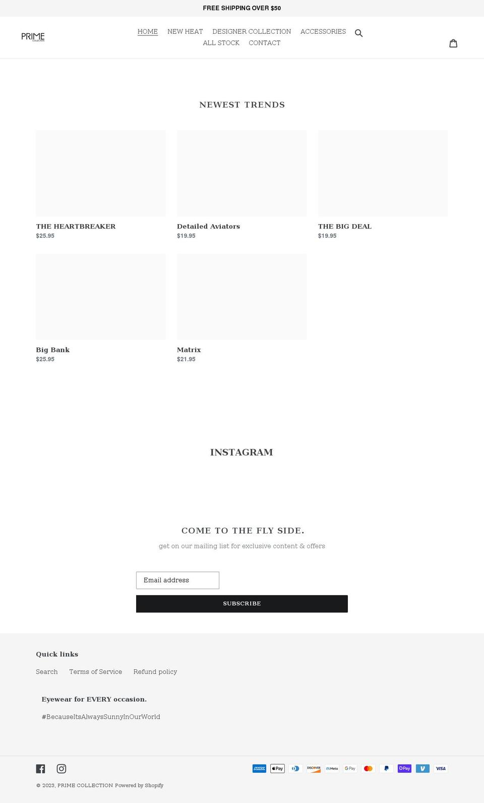 primecollection.net shopify website screenshot