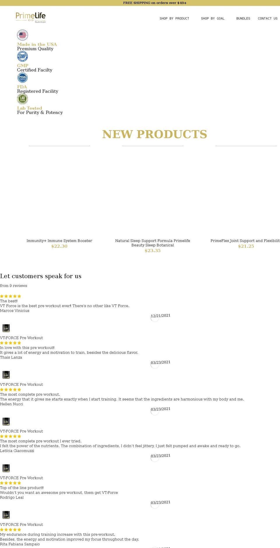 primelifeusa.com shopify website screenshot