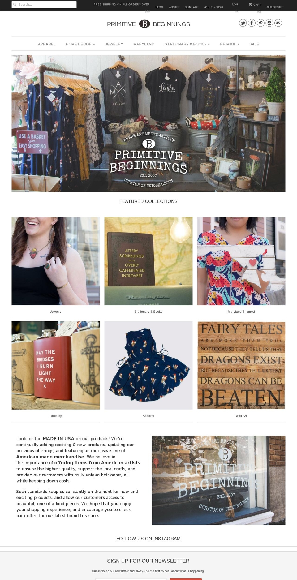 primitivebeginnings.com shopify website screenshot