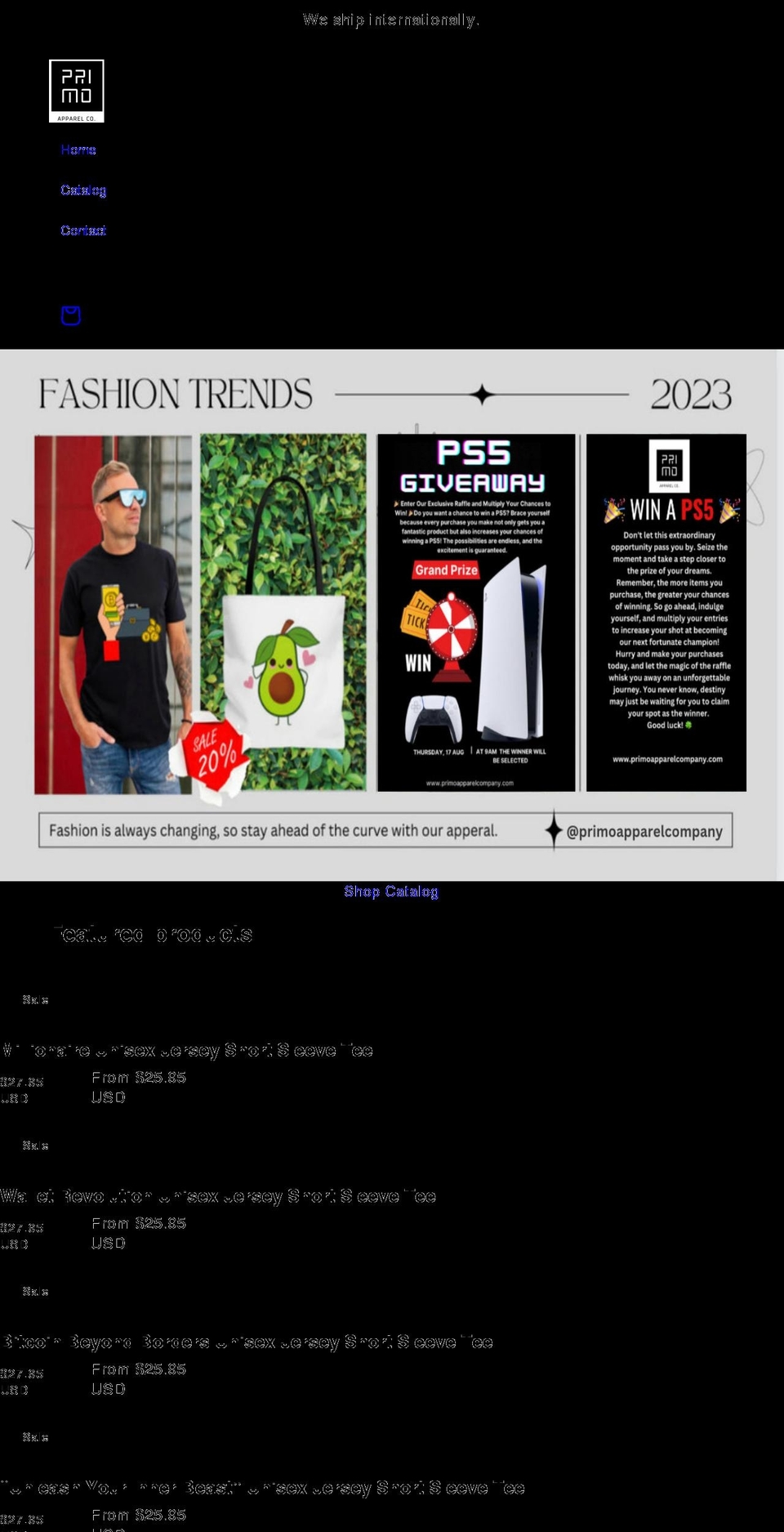 primoapparelcompany.com shopify website screenshot