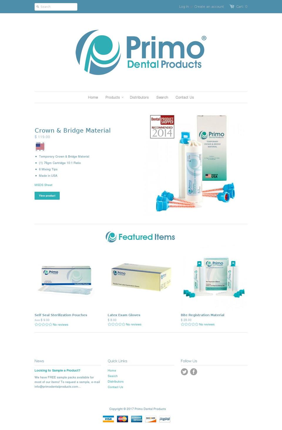 primodentalproducts.com shopify website screenshot