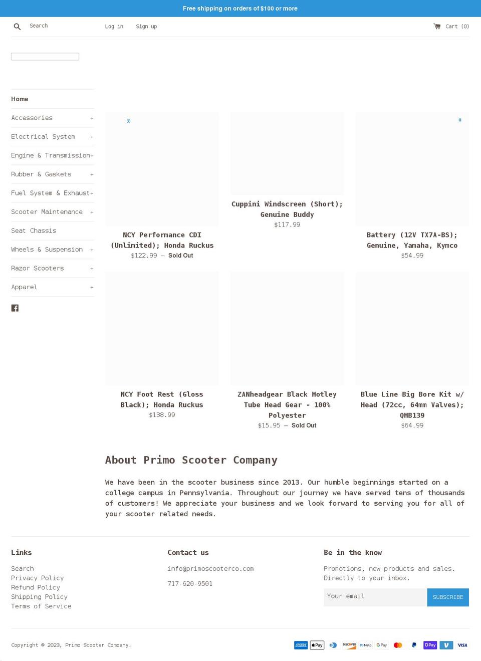 primoscootercompany.com shopify website screenshot