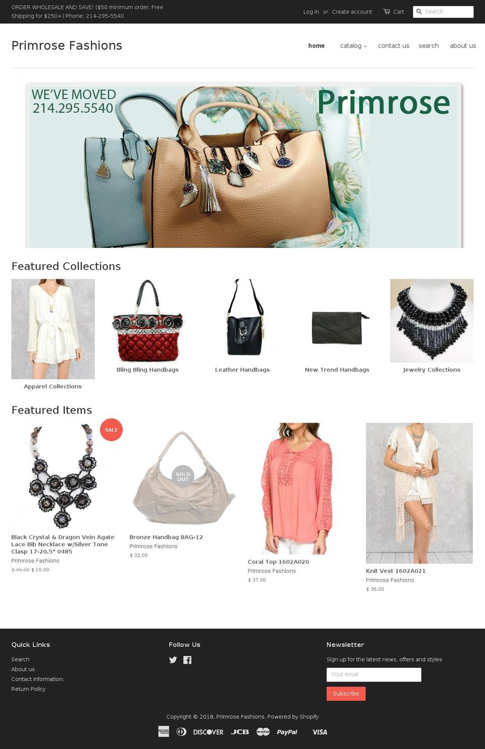 primrosefashion.com — Shopify storefront screenshot