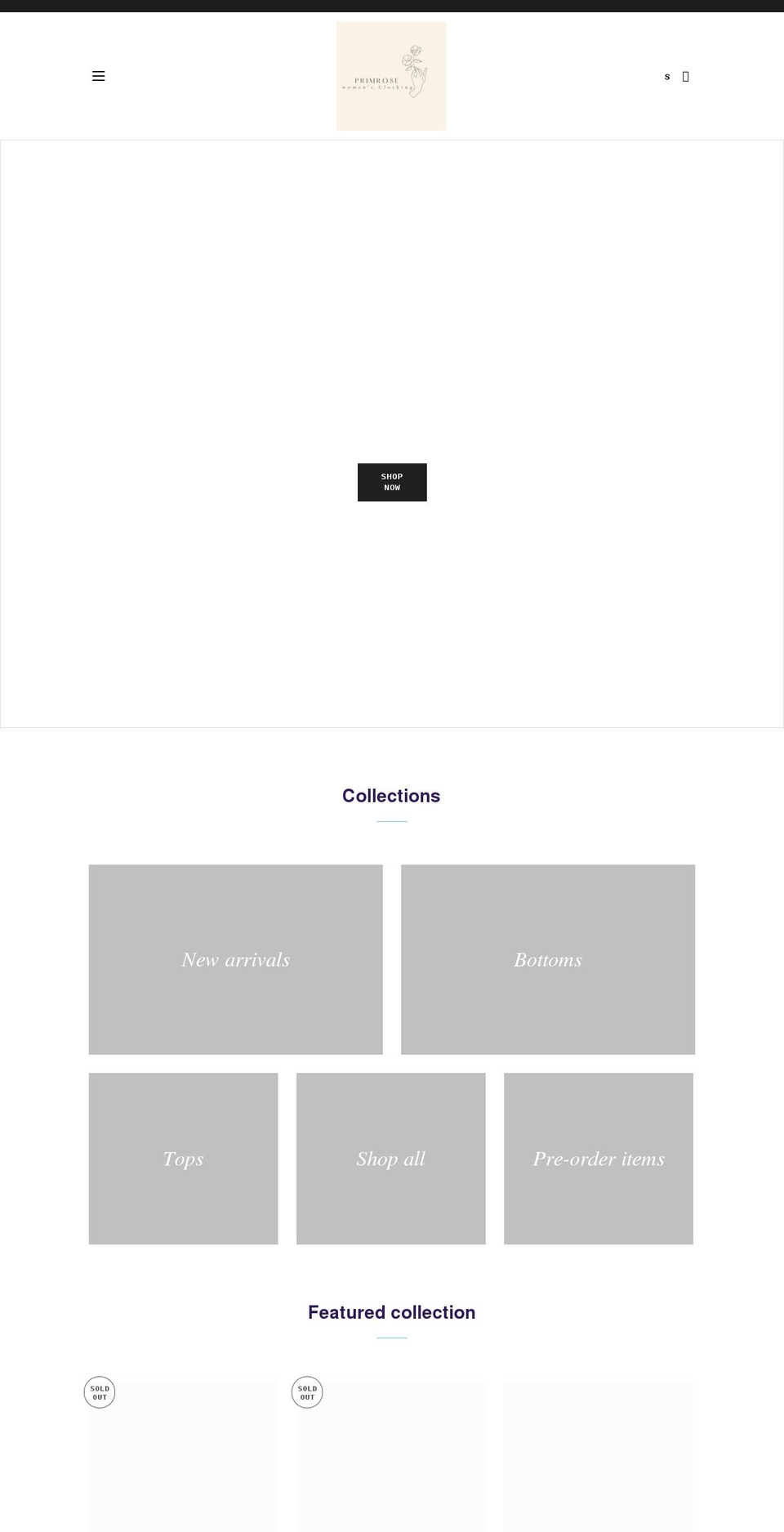 primrosemclothing.com shopify website screenshot