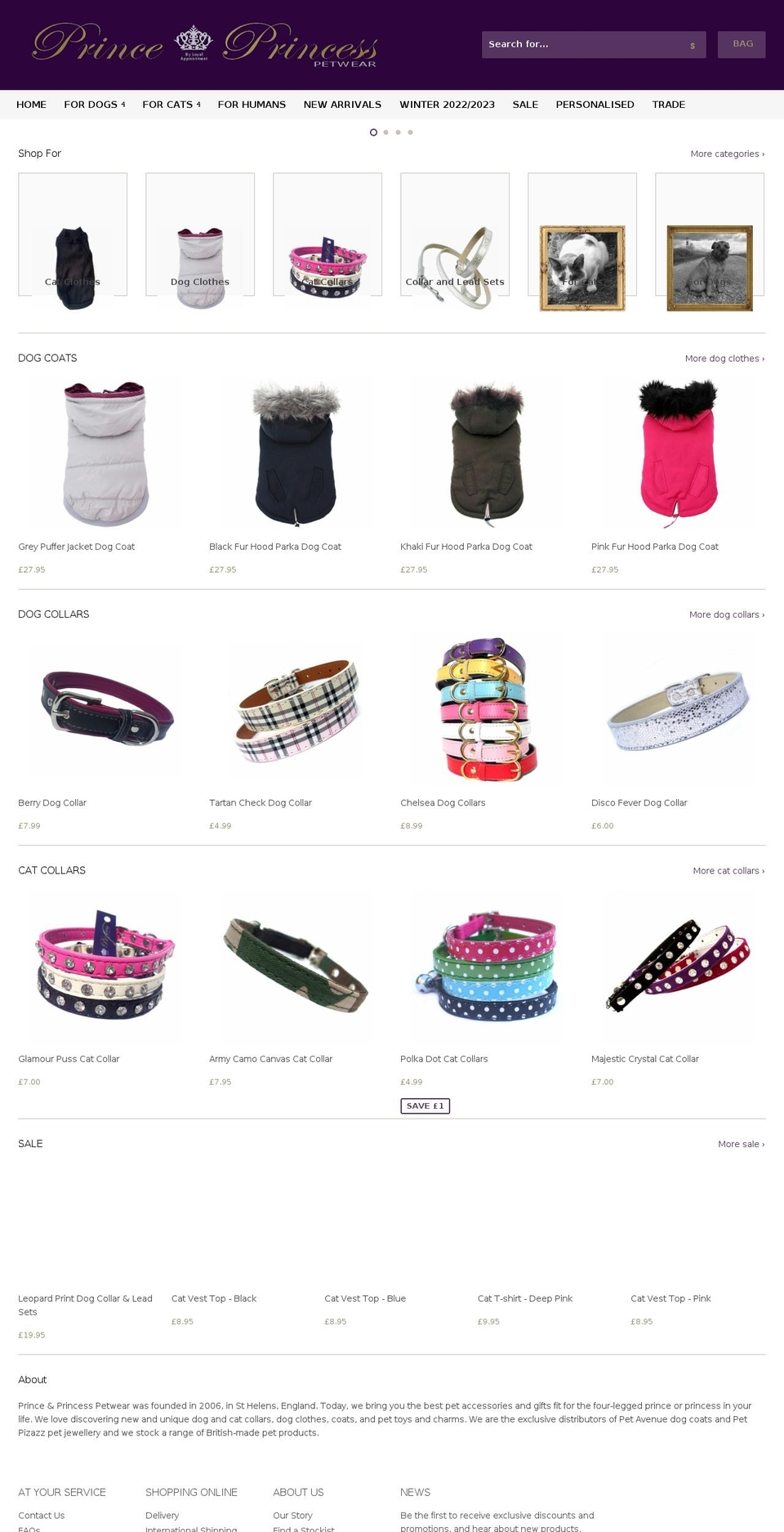 princeprincesspetwear.co.uk shopify website screenshot