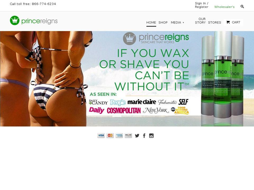 princereigns.com shopify website screenshot