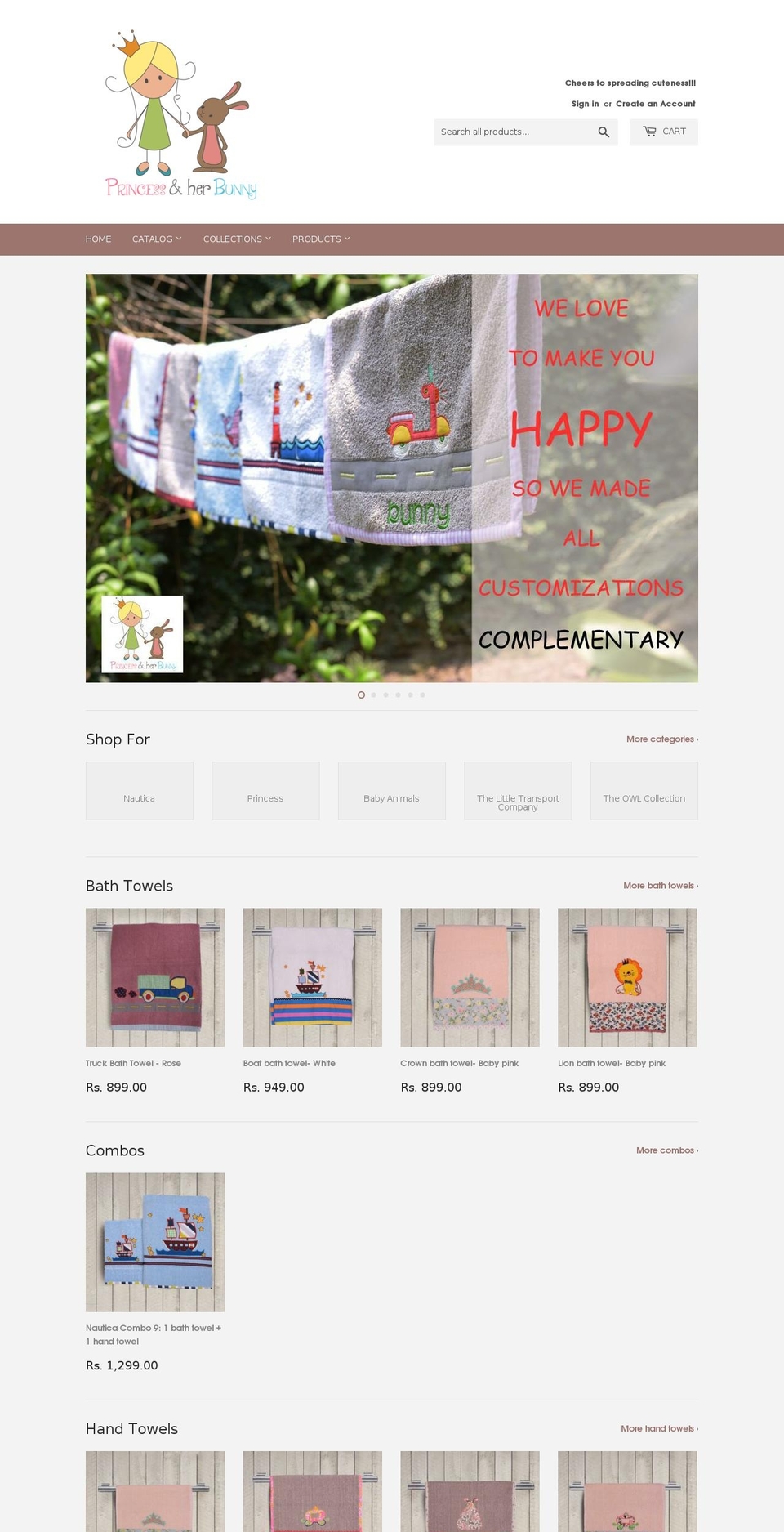 princessandherbunny.com — Shopify storefront screenshot