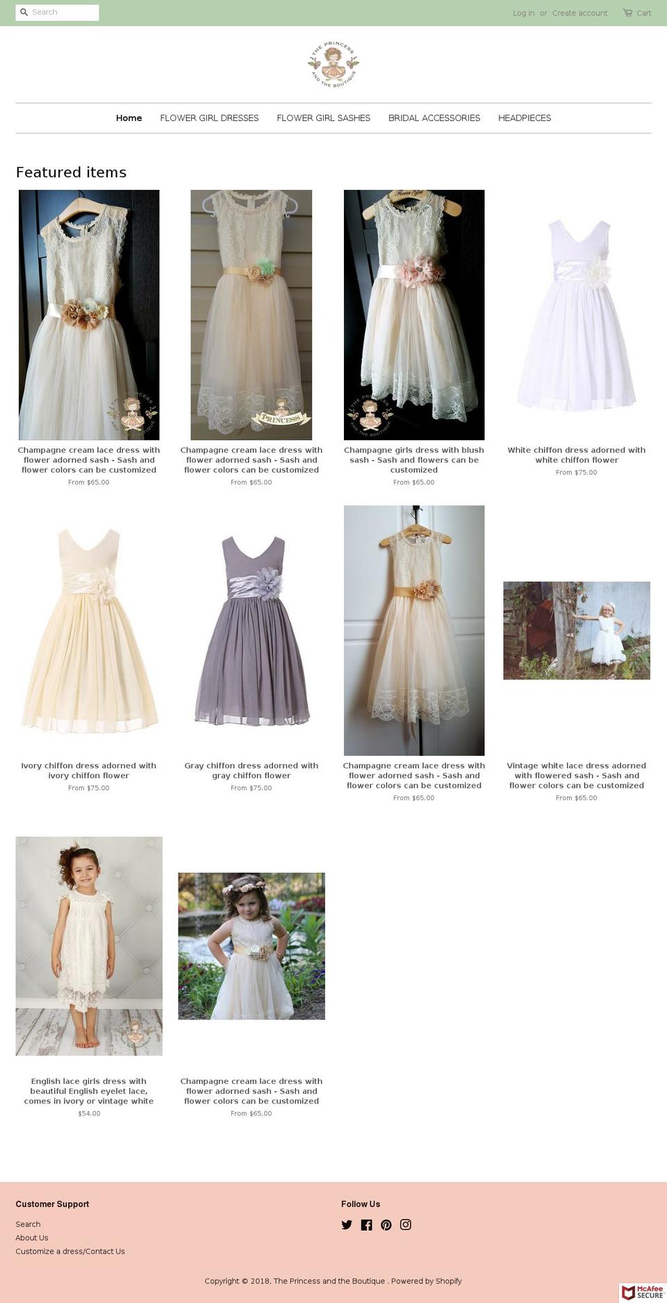 princessandtheboutique.com — Shopify storefront screenshot