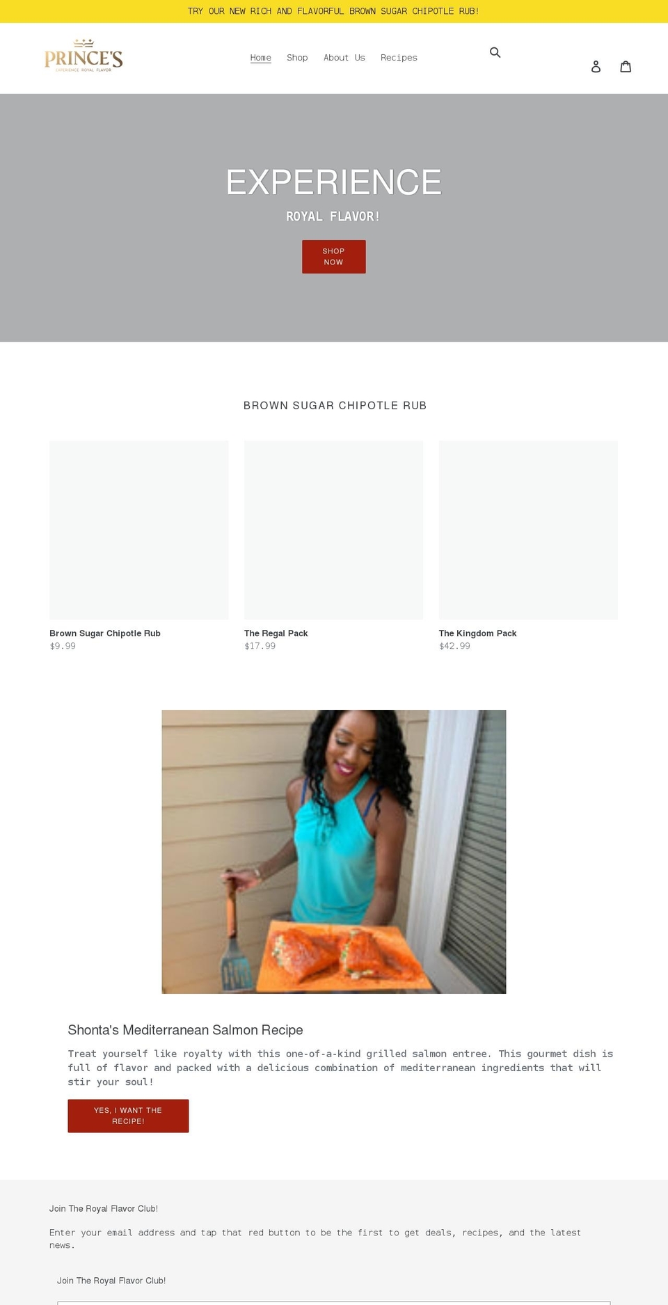 princessavoryspices.com shopify website screenshot