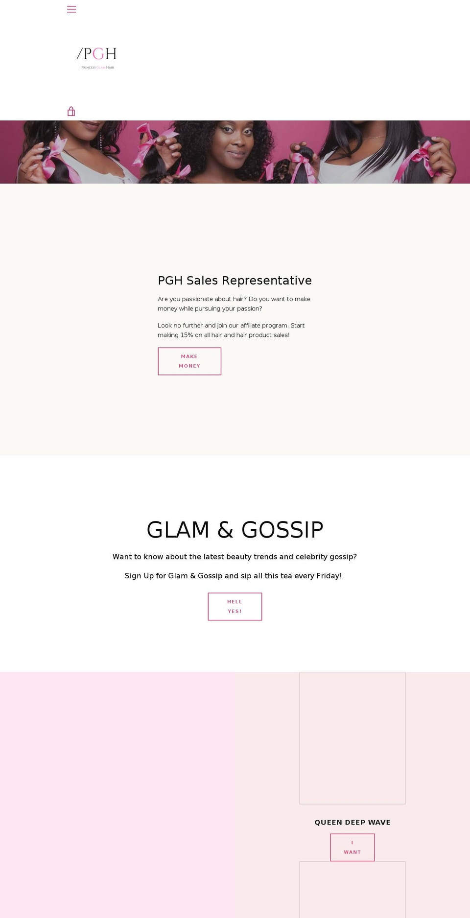 princessglamhair.com — Shopify storefront screenshot