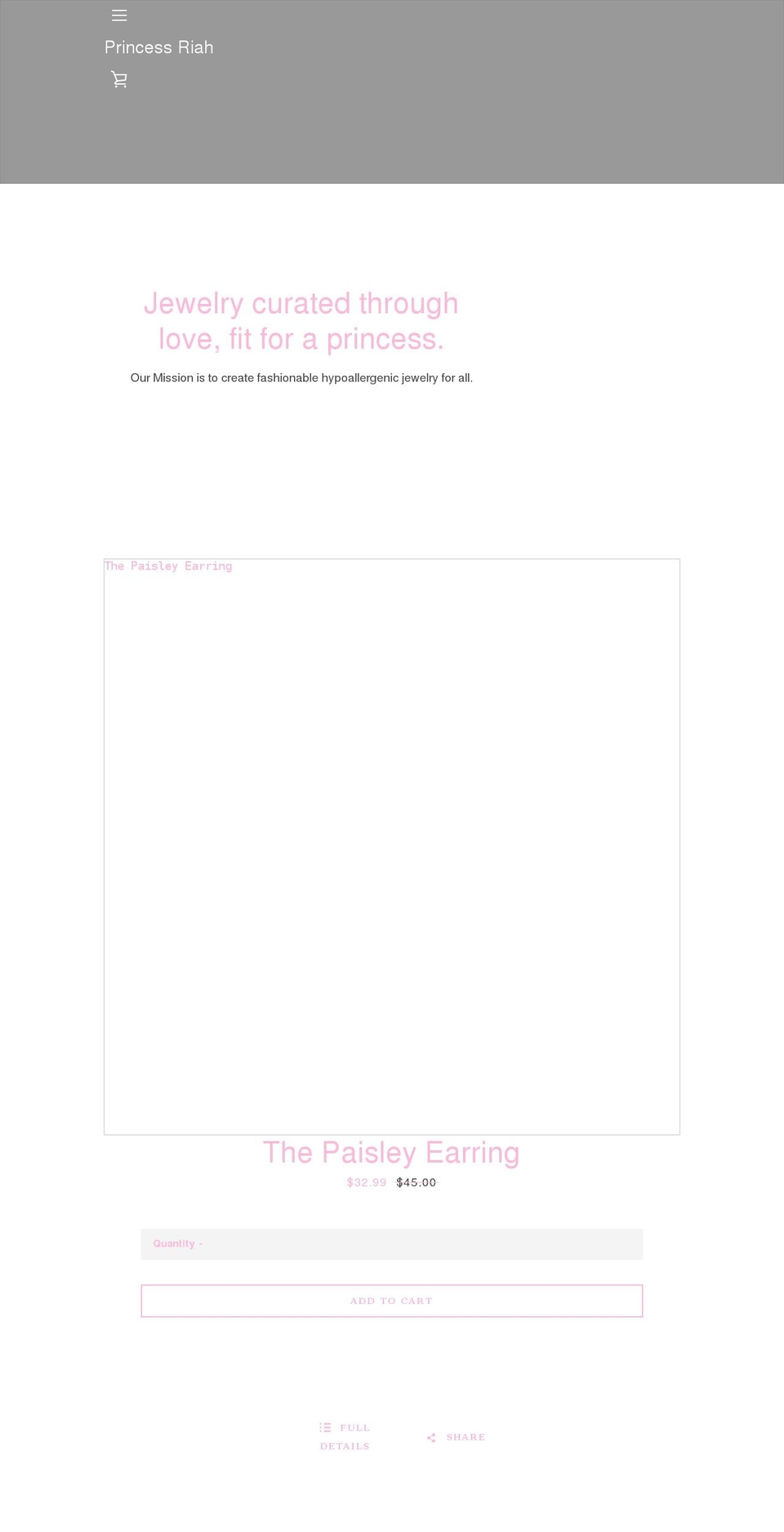 princessriah.com shopify website screenshot