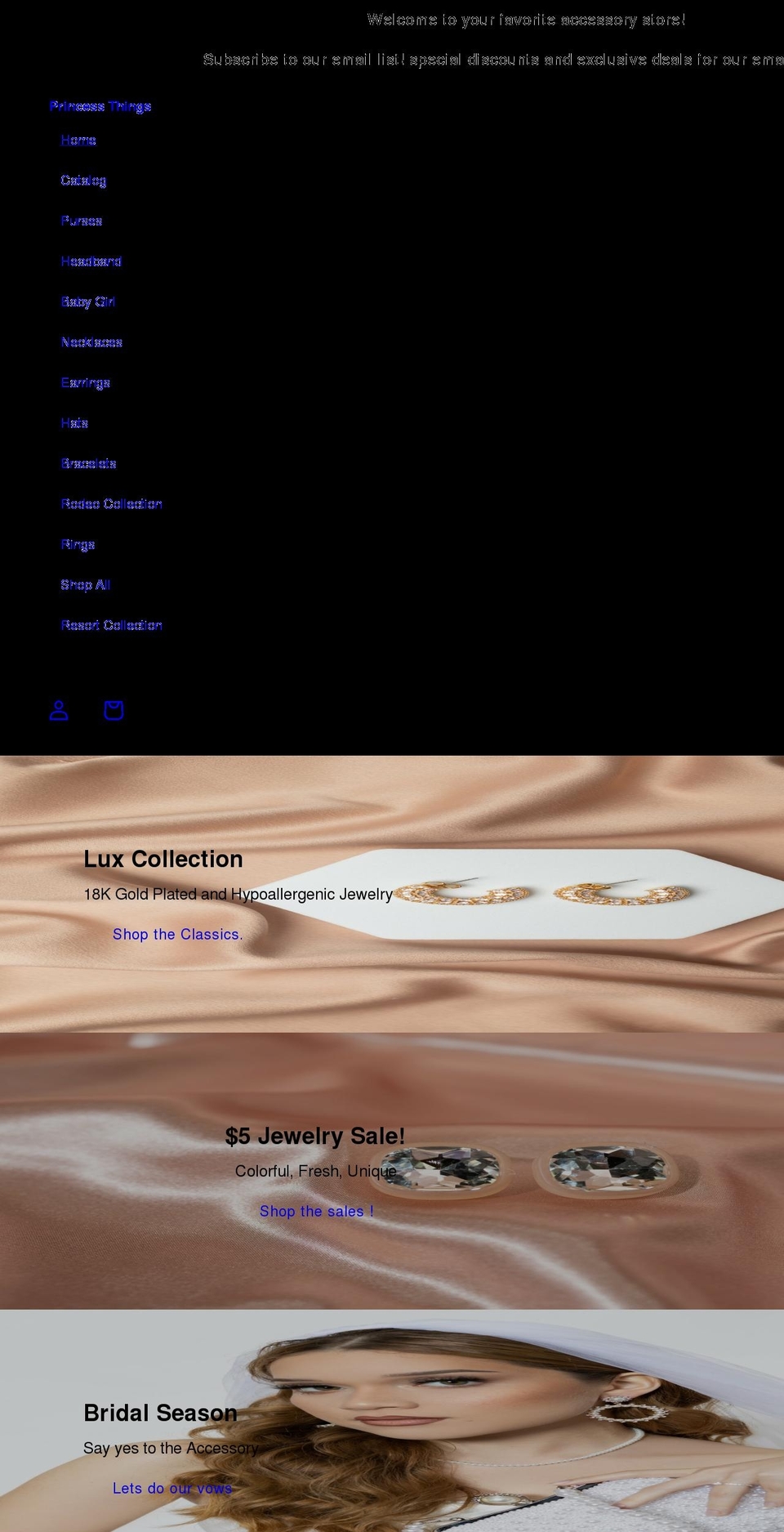 princessthingsxoxo.com shopify website screenshot