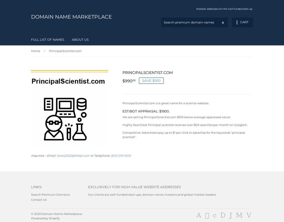 principalscientists.com — Shopify storefront screenshot
