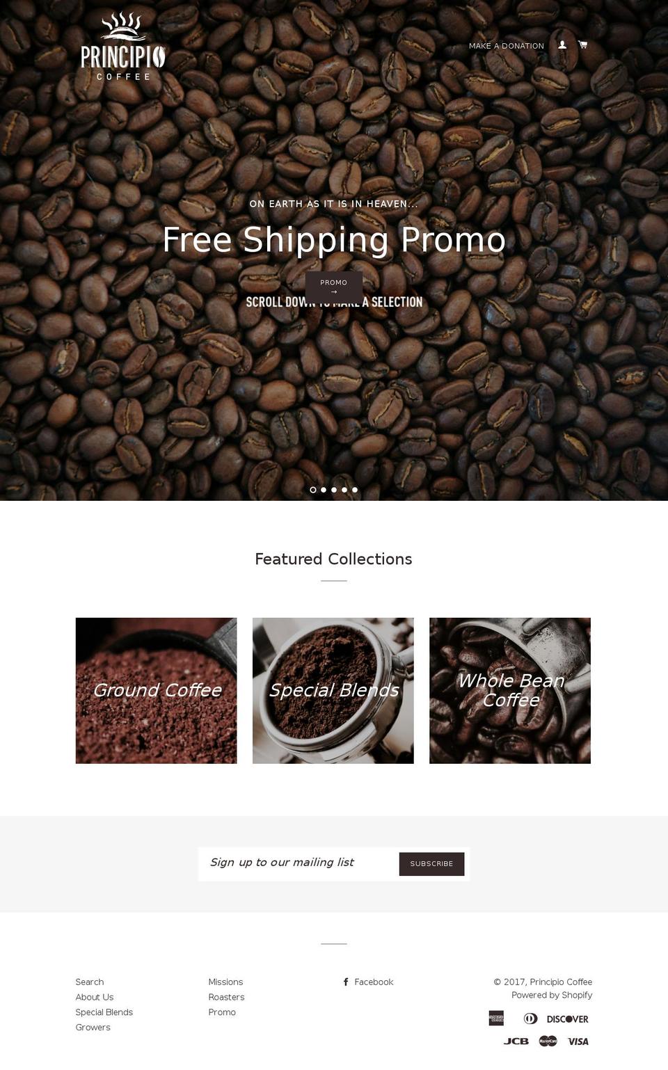 principiocoffee.com shopify website screenshot
