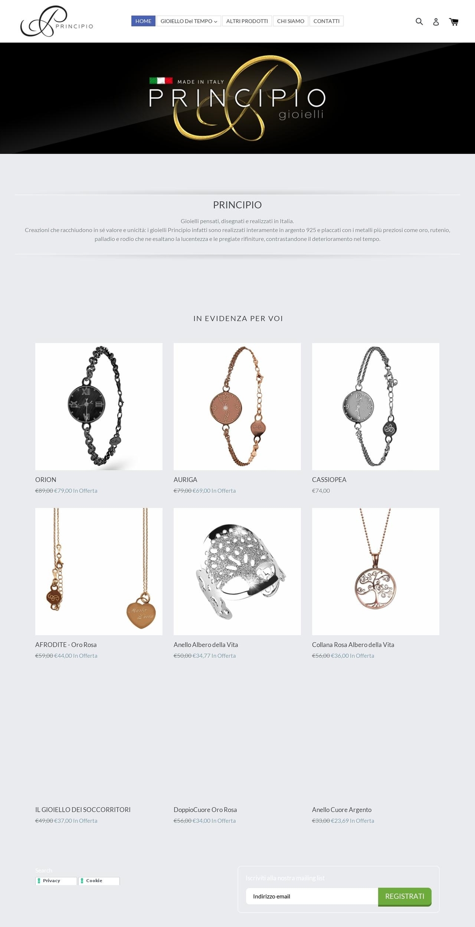 principiogioielli.com — Shopify storefront screenshot