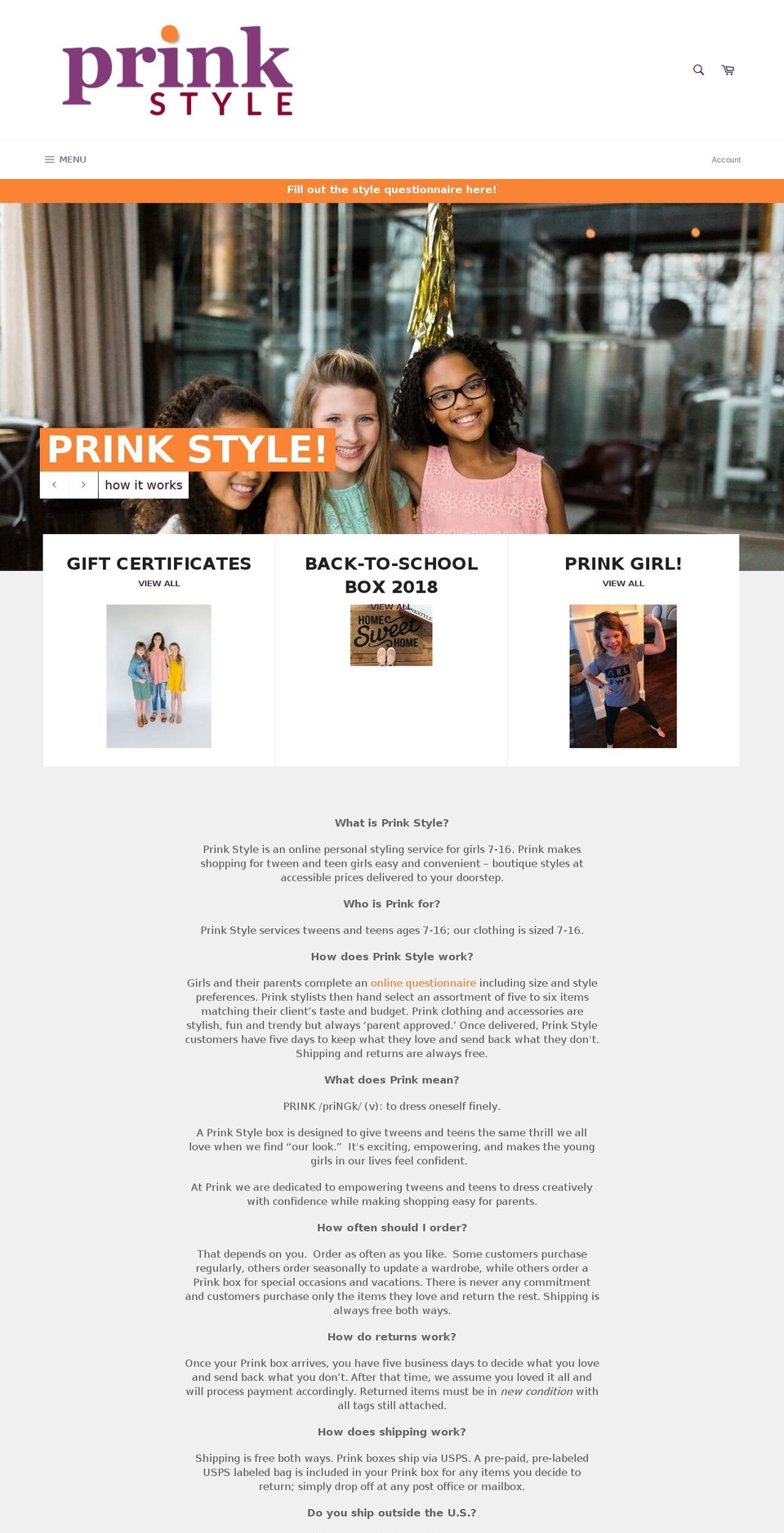 prinkstyle.com — Shopify storefront screenshot