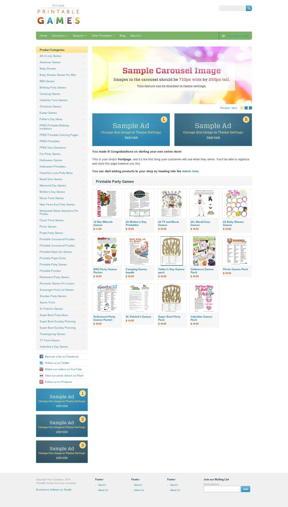 printable-games.myshopify.com shopify website screenshot