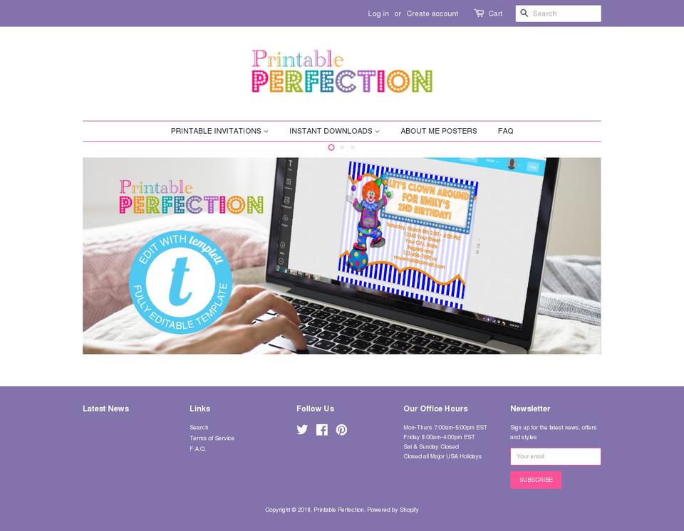 printableperfection.com — Shopify storefront screenshot