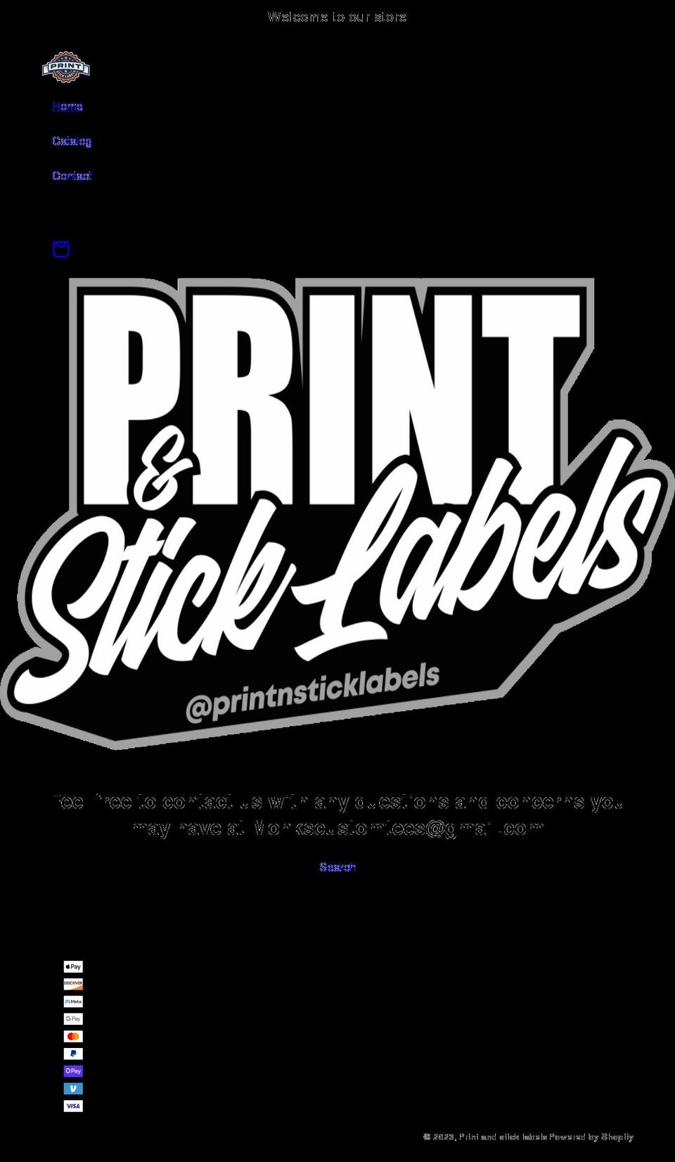 printandsticklabels.com shopify website screenshot