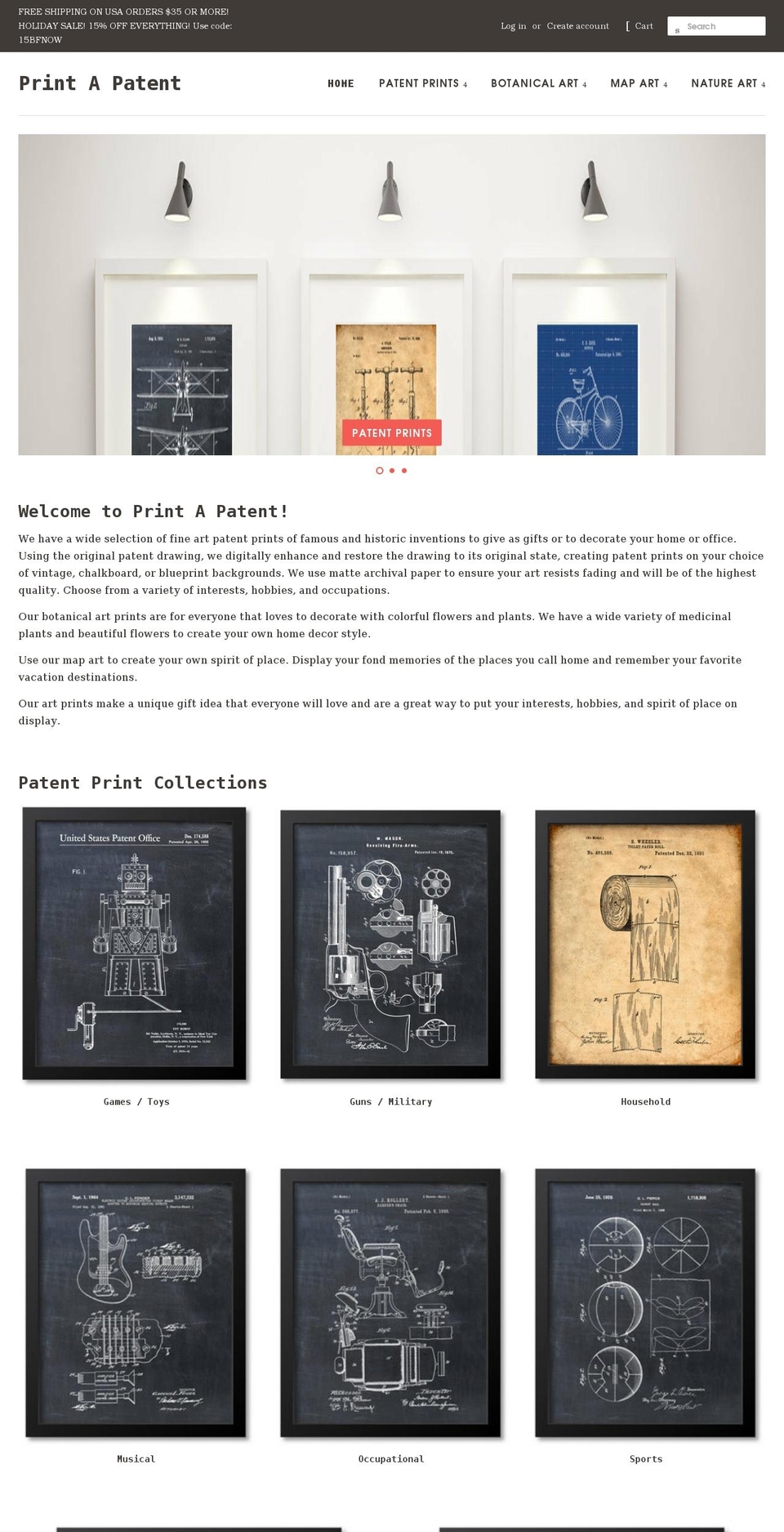 printapatent.com shopify website screenshot