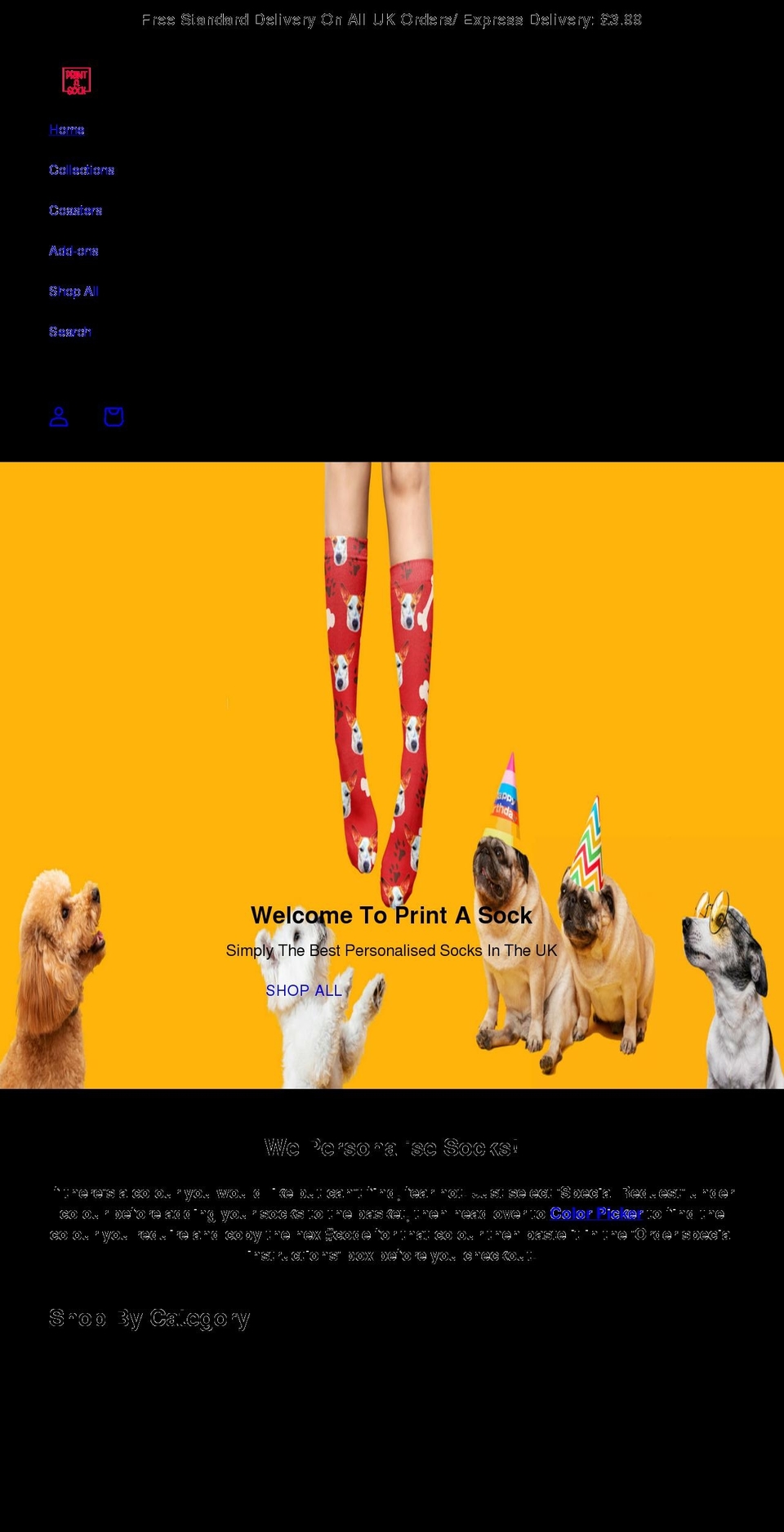 printasock.co.uk shopify website screenshot