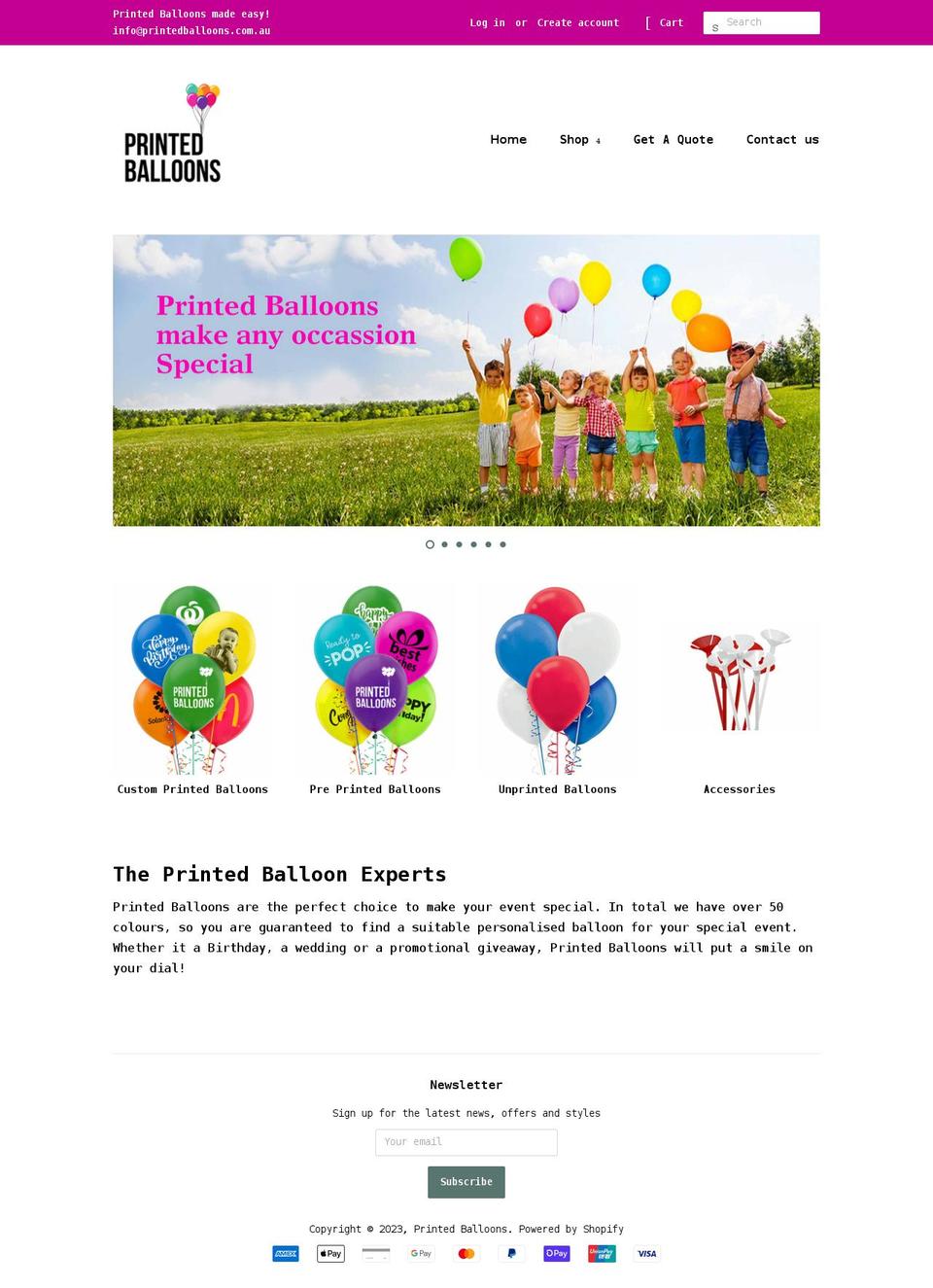 printedballoons.com.au shopify website screenshot