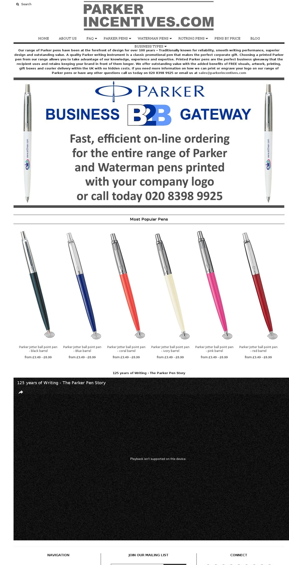 printedparkerpens.com shopify website screenshot