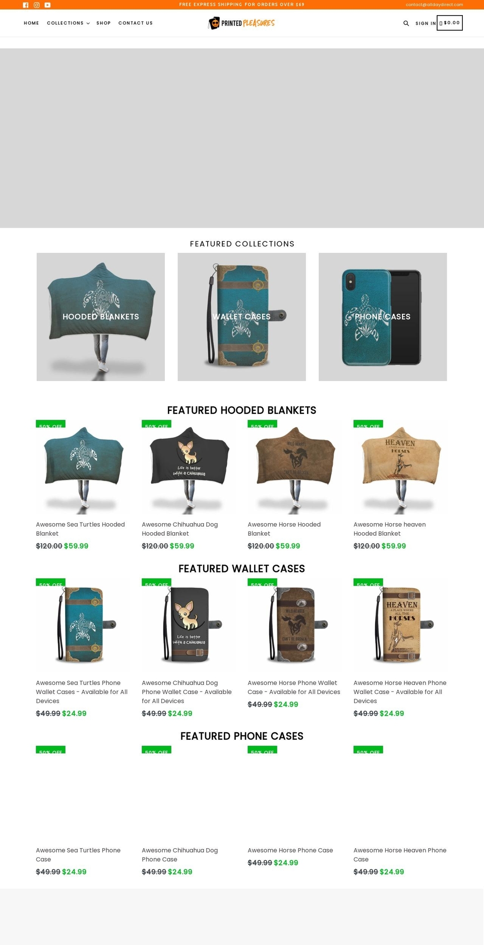 printedpleasures.com — Shopify storefront screenshot
