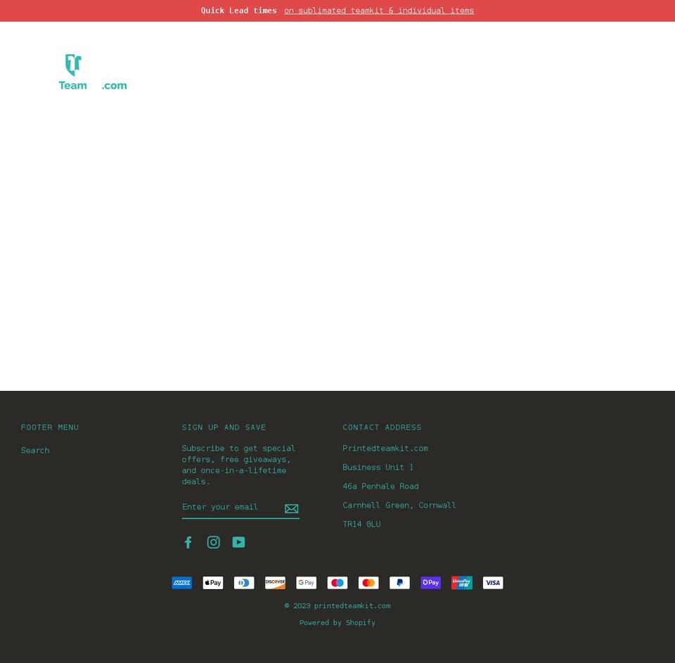 printedteamkit.com shopify website screenshot