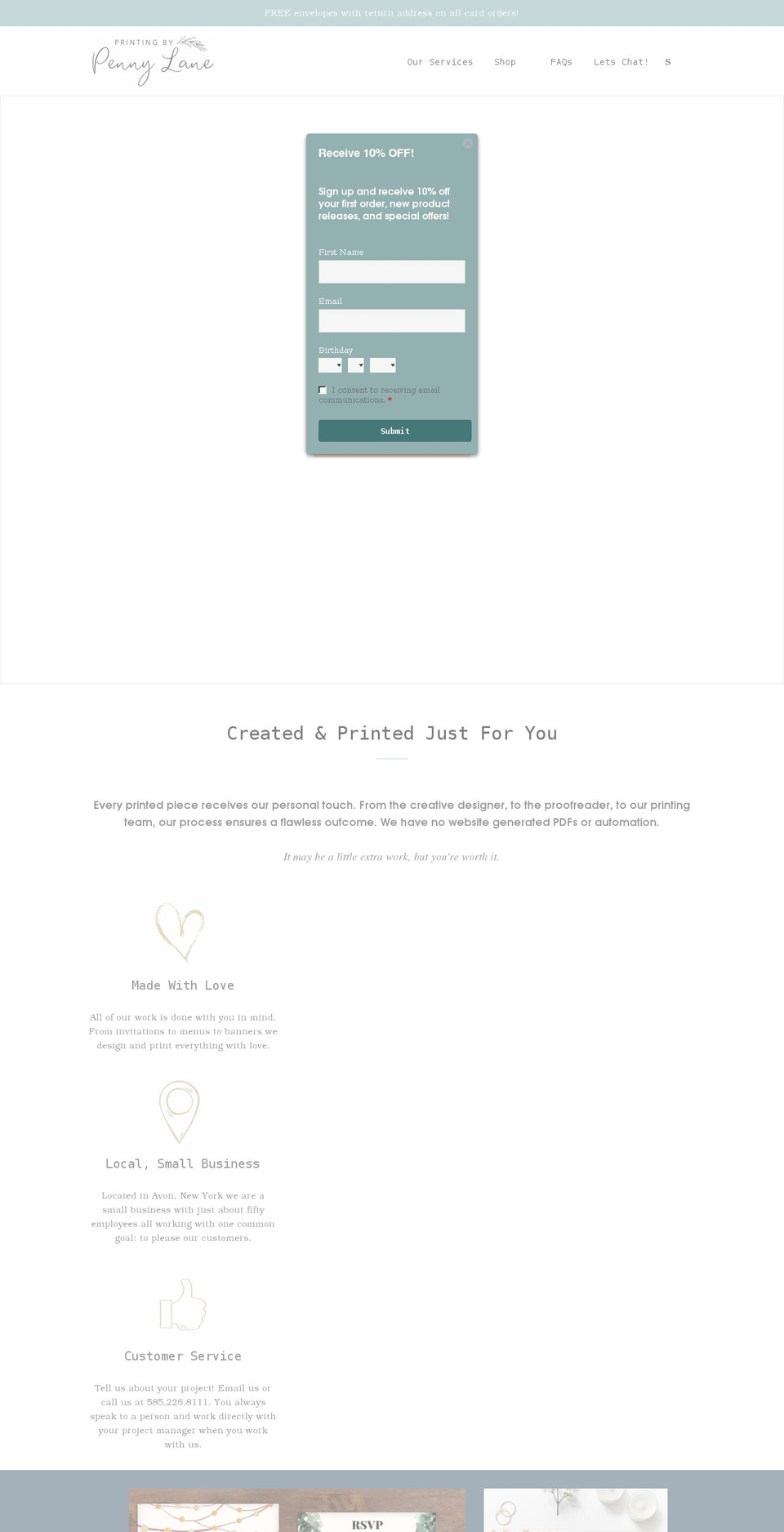 printingbypennylane.com shopify website screenshot