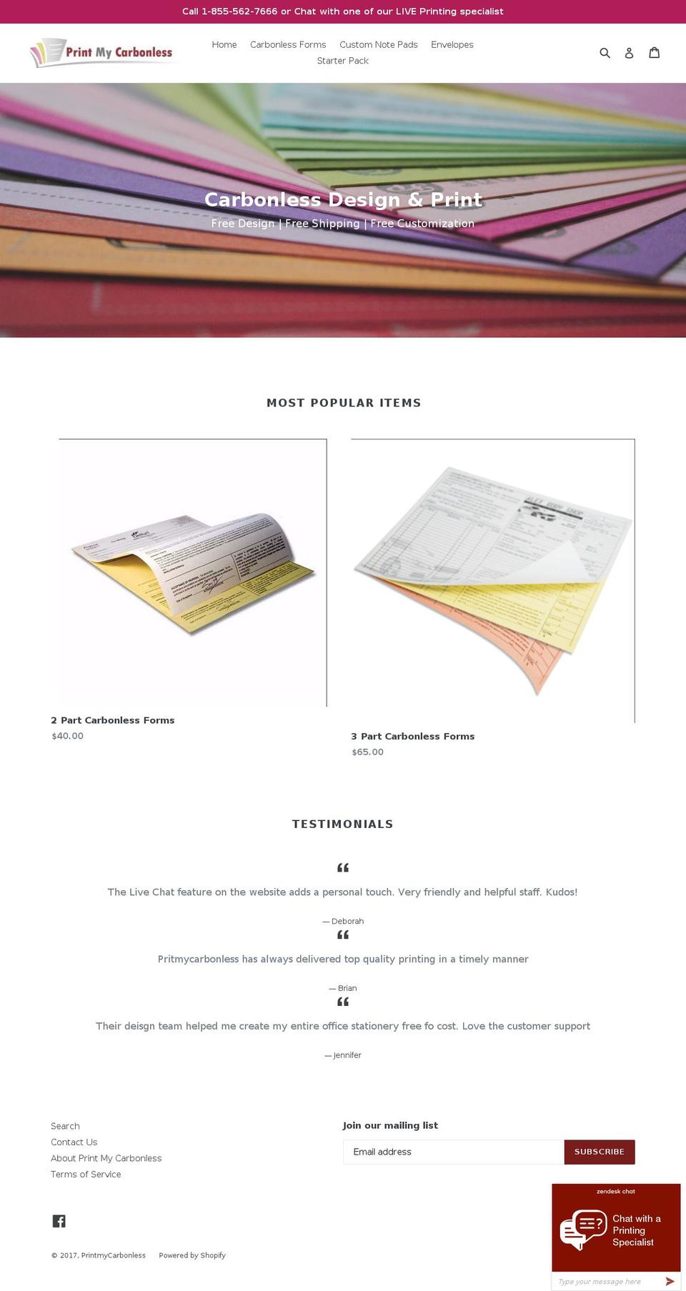 printmycarbonless.com shopify website screenshot
