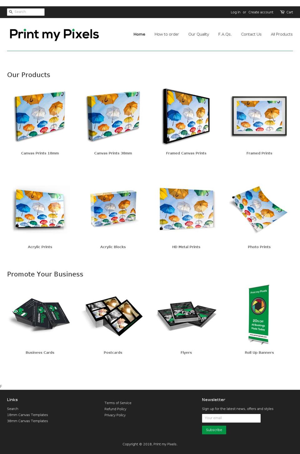 printmypixels.com — Shopify storefront screenshot