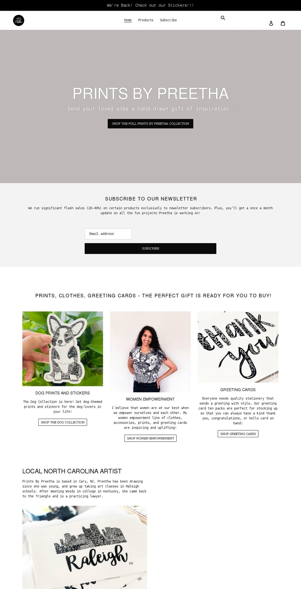 printsbypreetha.com shopify website screenshot