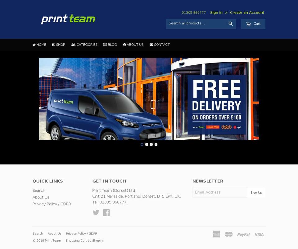 printteam.co.uk shopify website screenshot