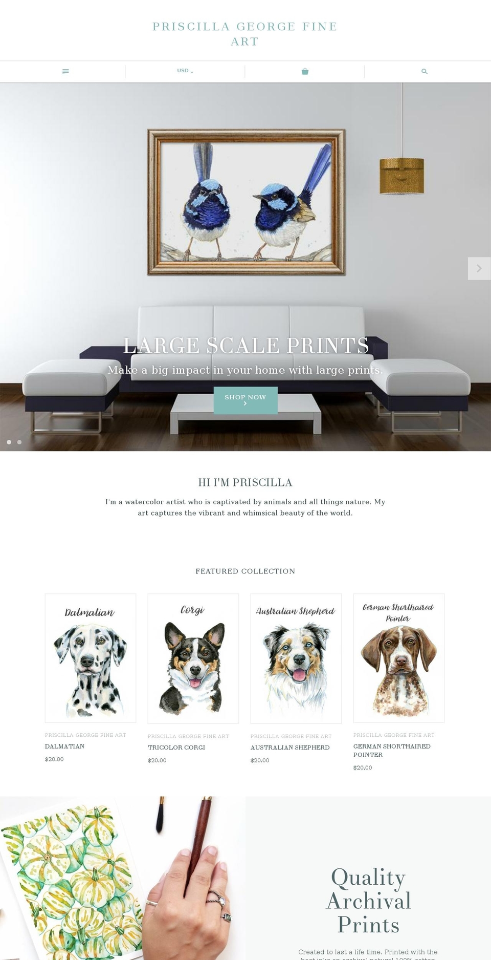 priscillageorgefineart.com shopify website screenshot