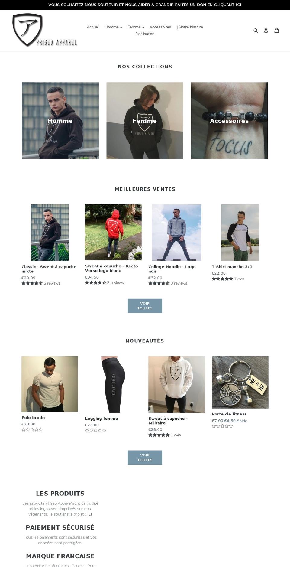 prised-apparel.com — Shopify storefront screenshot