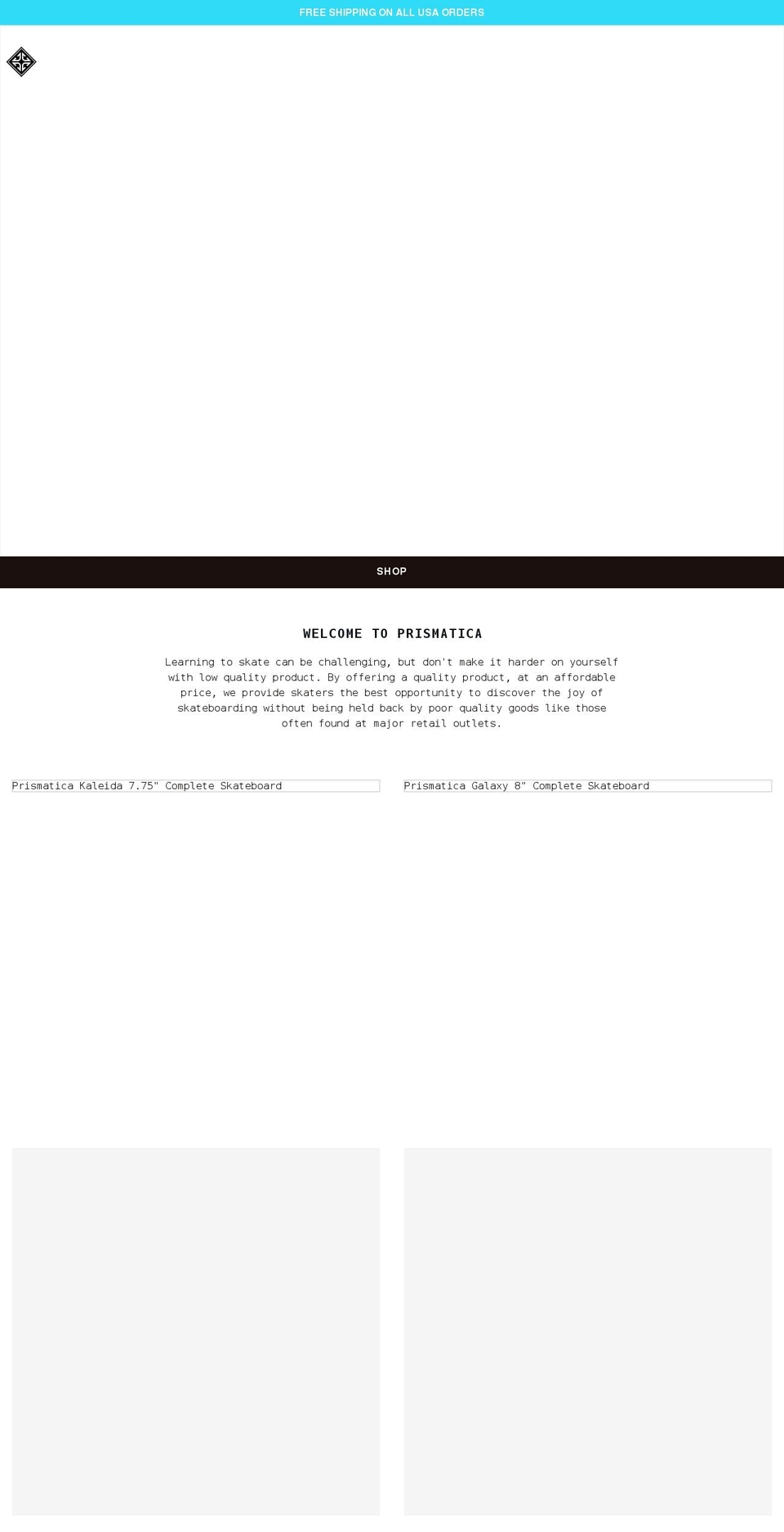 prismaticaskateboards.com shopify website screenshot