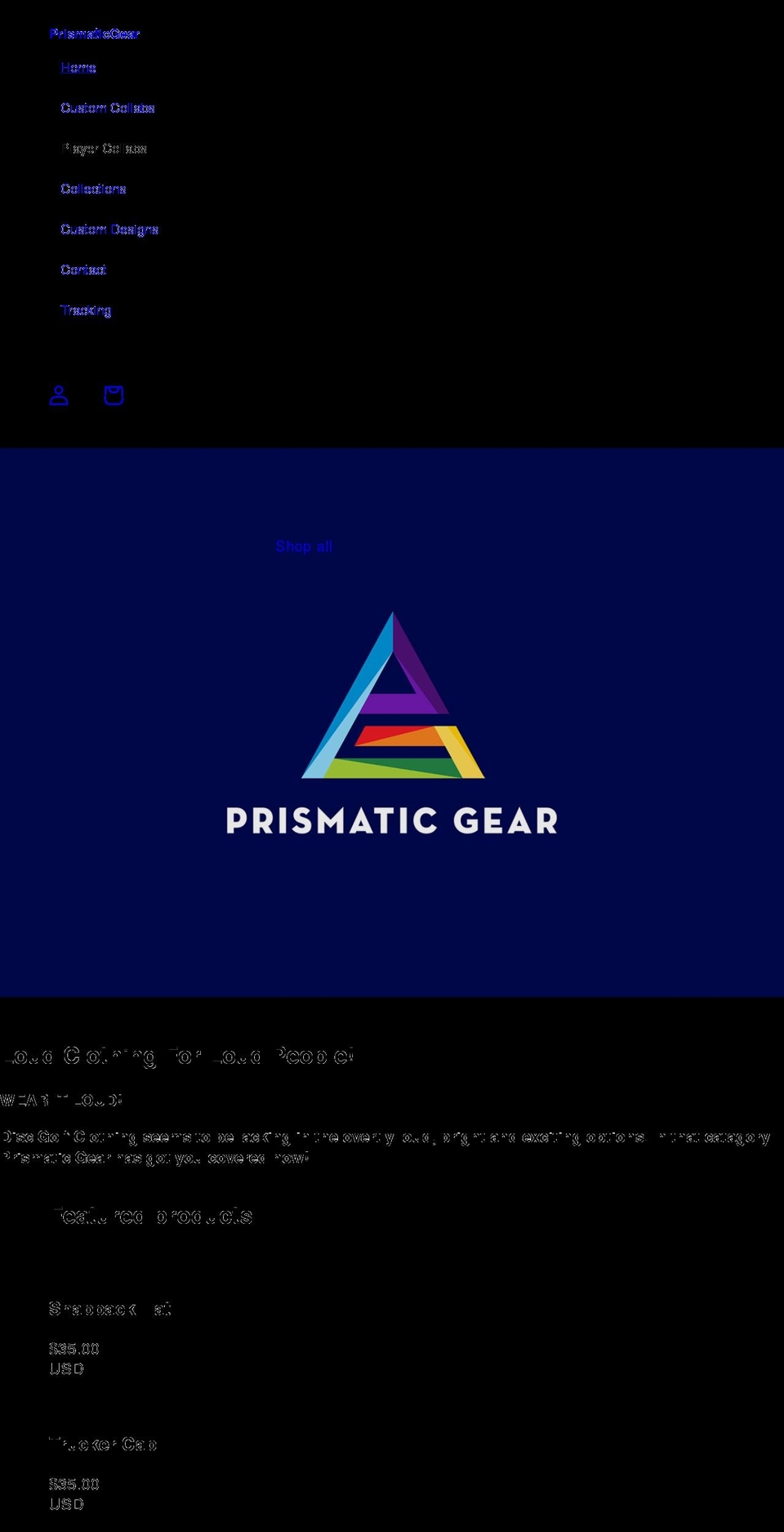 prismaticgear.com shopify website screenshot