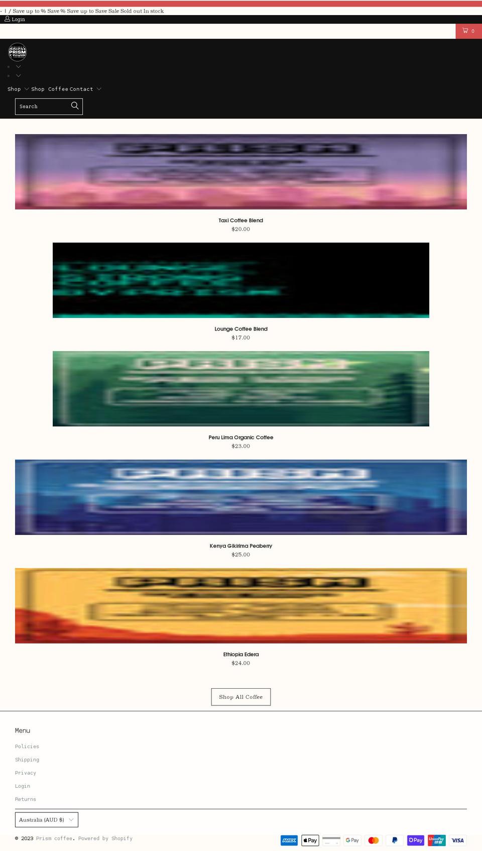 prismcoffee.com.au shopify website screenshot