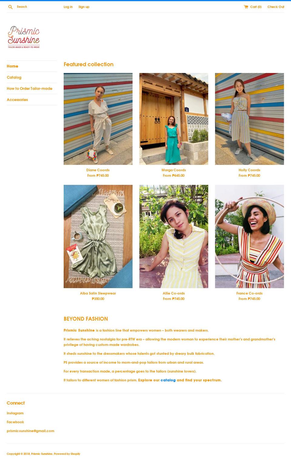 prismicsunshine.com — Shopify storefront screenshot