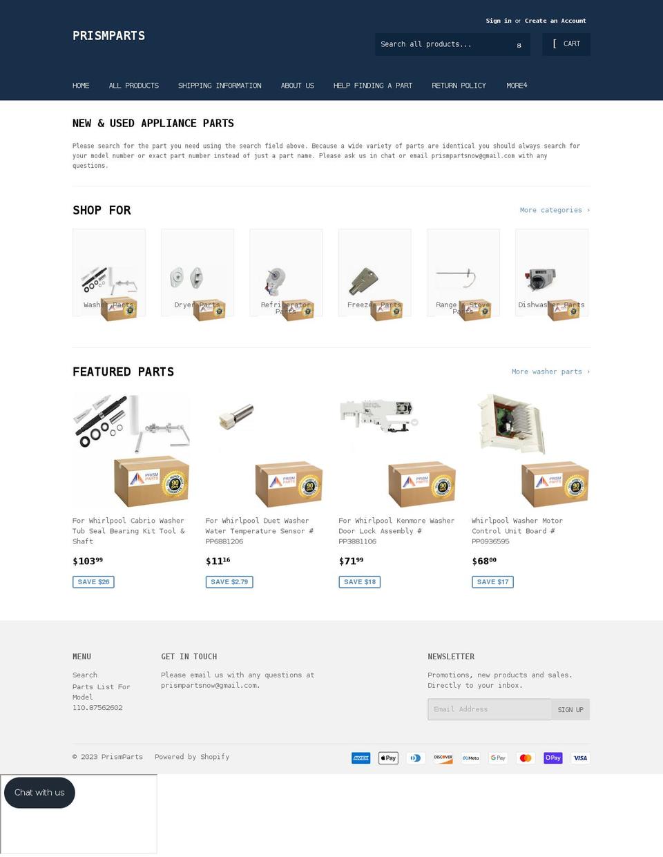 prismparts.com shopify website screenshot