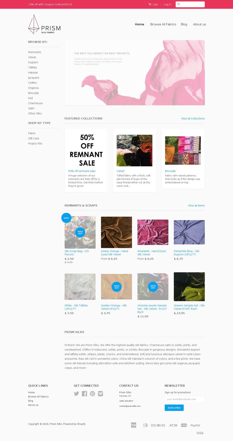prismsilk.com — Shopify storefront screenshot