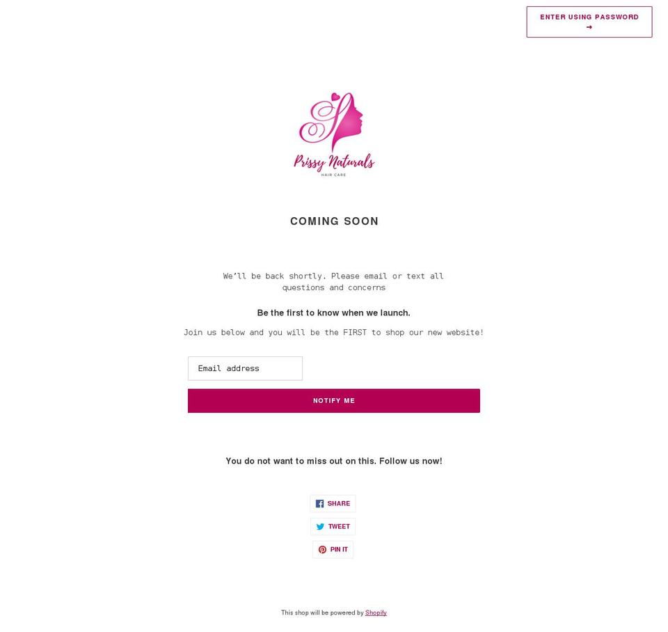 prissynaturalsllc.com shopify website screenshot