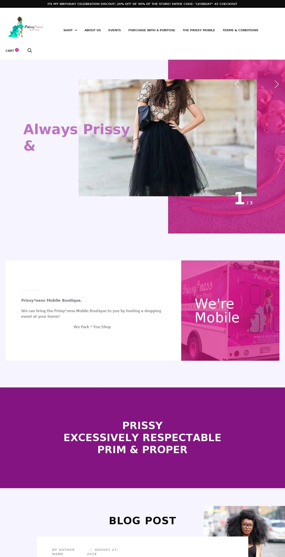 prissyness.com shopify website screenshot