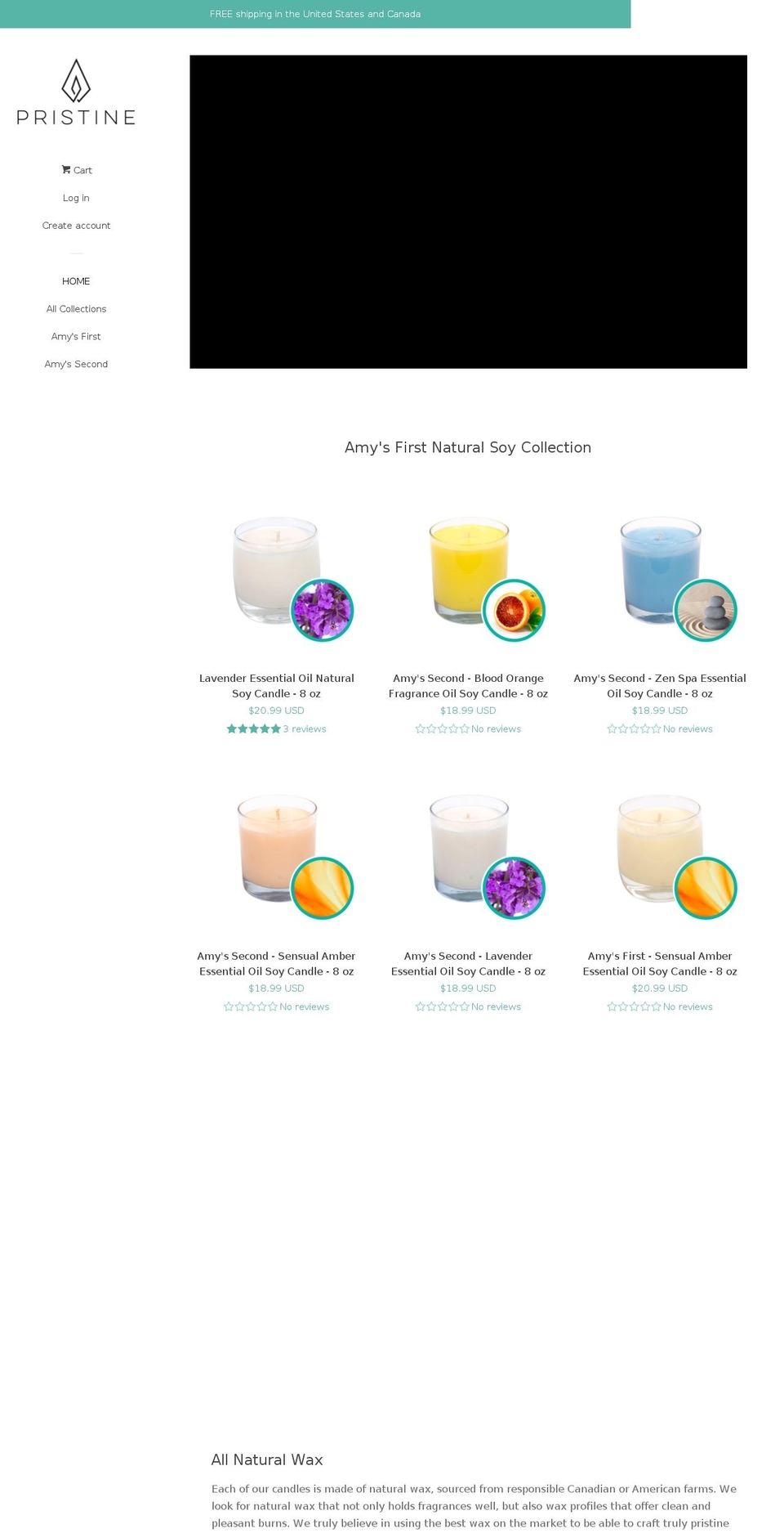 pristinecandles.com shopify website screenshot