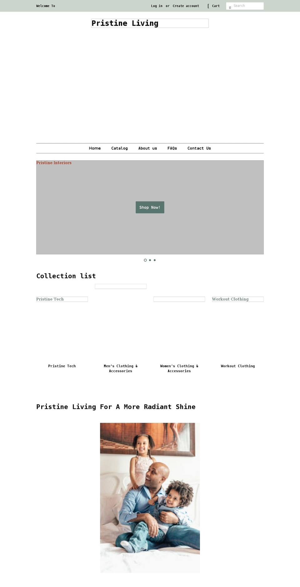 pristinehomeliving.com shopify website screenshot