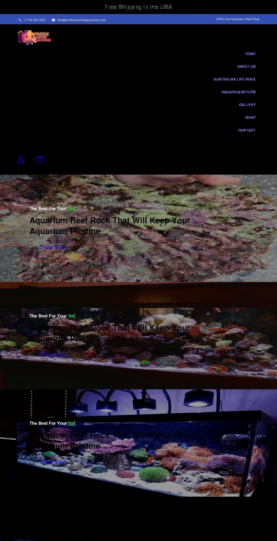 pristinemarineaquariums.com shopify website screenshot