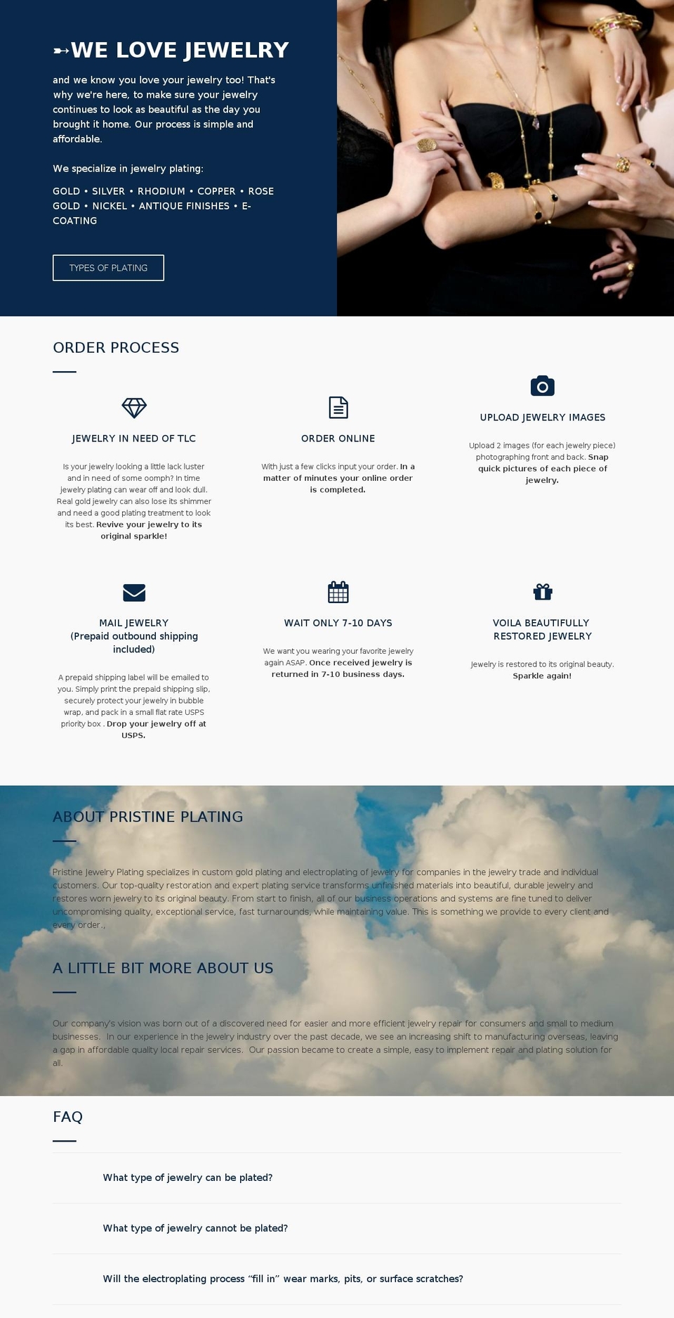 pristineplating.com shopify website screenshot
